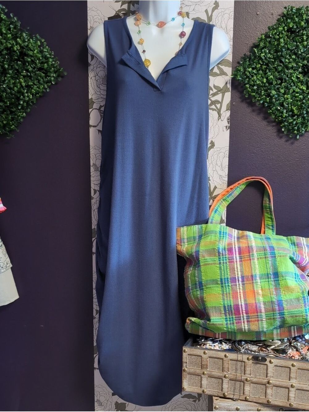 Ribbed & Ruched Soft Sleeveless Dress With Curved Dolphin Hem By Isabelle
